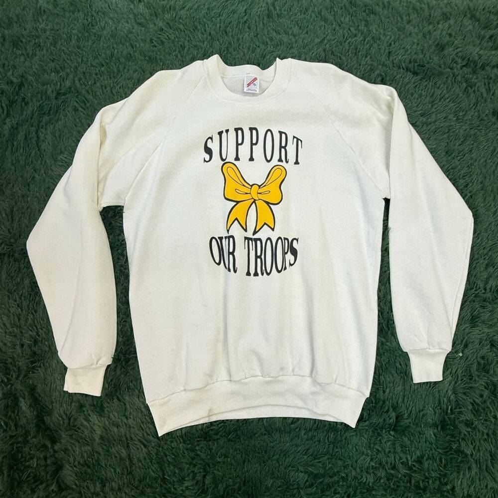 U.S.A Military Support Our Troops 90s VTG White Sweatshirt Sz XL Unisex